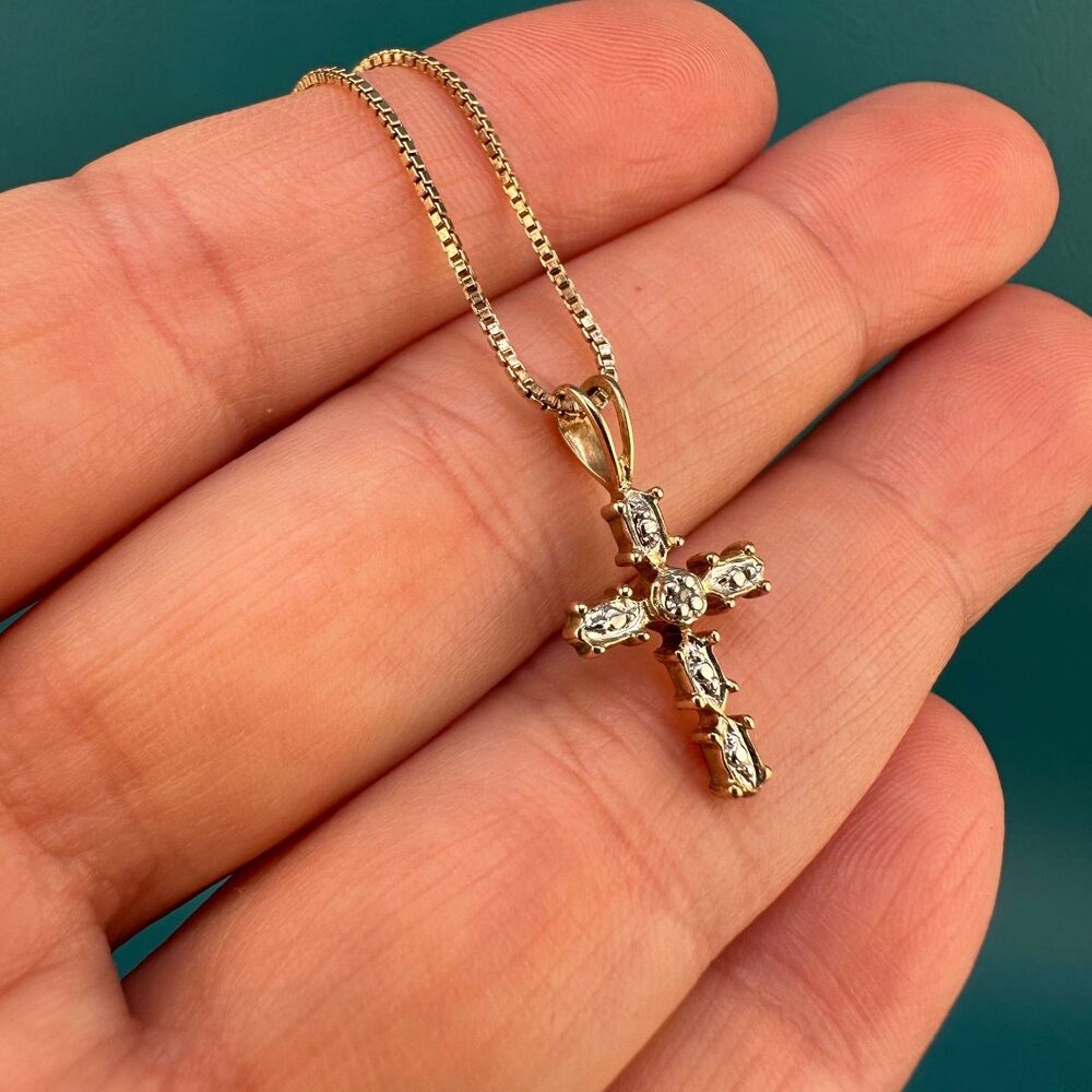 Vintage 925 Gilded Cross Pendant Necklace Italy Sterling Silver Ross Simons